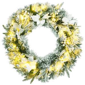 24 in. Pre-Lit Snow Flocked Artificial Christmas Wreath with LED-Lights and Timer
