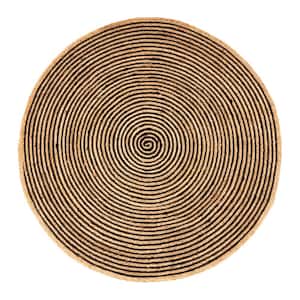 Braided Black 10 ft. Round Transitional Reversible Jute Area Rug