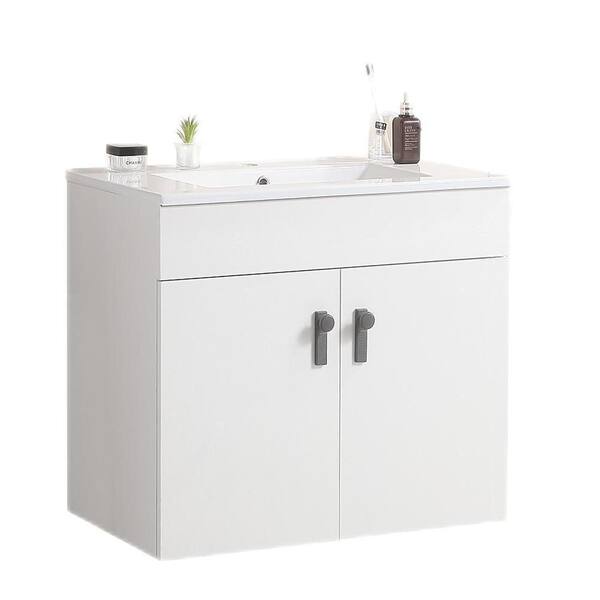 Modland Yunus 24 in. W x 18 in. D x 22 in. H Single Sink Freestanding Bath Vanity in White with White Ceramic Top