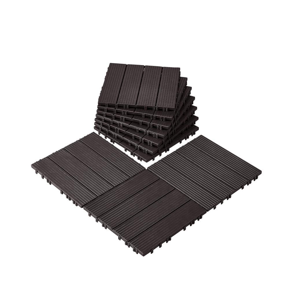 Dark Brown Waterproof Interlocking Deck Tiles 12"x12" 10-Pack