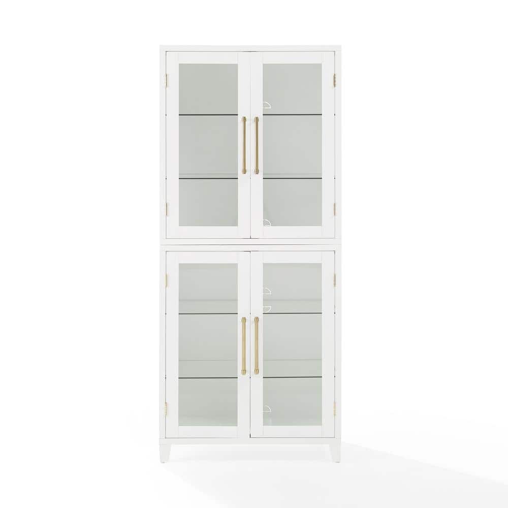 White Recessed Panel Glass Door Kitchen Pantry Cabinet