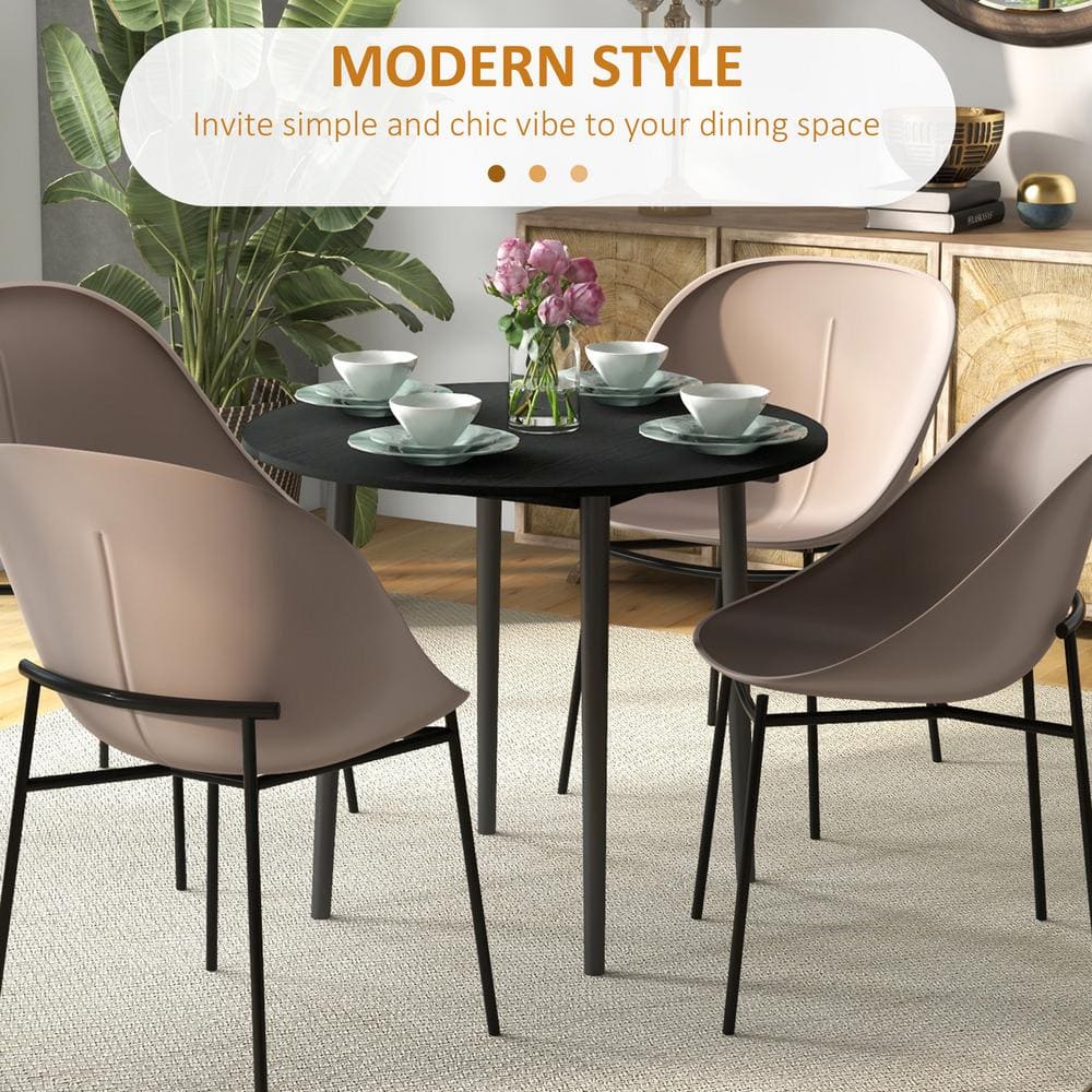 Black Round Foldable Dining Table with Pinewood Legs