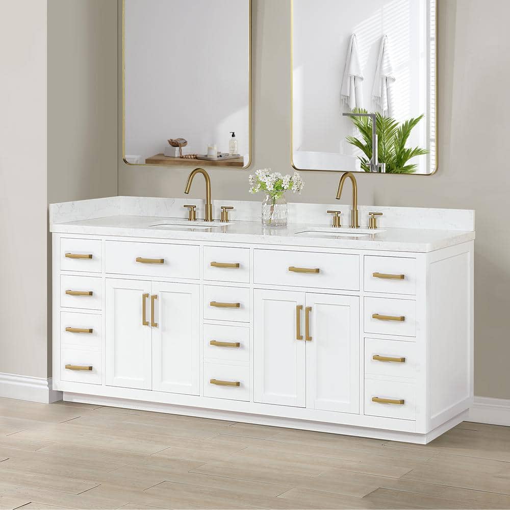 Gavino 84" White Wood Vanity with Composite Stone Top