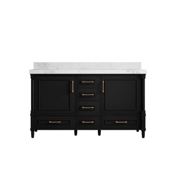 Willow Collections Hudson 60 in. W x 22 in. D x 36 in. H Double Sink Bath Vanity in Black with 2 in. Calacatta Nuvo Top