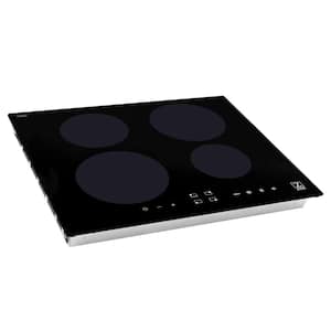 24 in. 4 Burner Element Top Control Induction Cooktop with Touch Controls in Black Glass