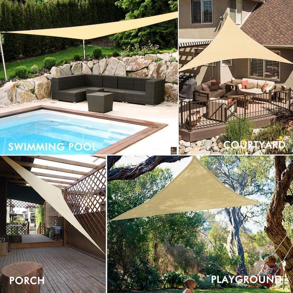 20 ft. x 20 ft. x 20 ft. 185 GSM Sand Equilteral Triangle UV Block Sun  Shade Sail for Yard and Swimming Pool etc.