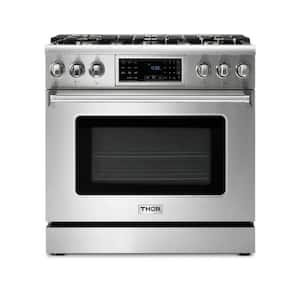 Tilt Panel 36-in 6 Burners Freestanding Gas Range with self-cleaning and air fry convection oven in. Stainless Steel