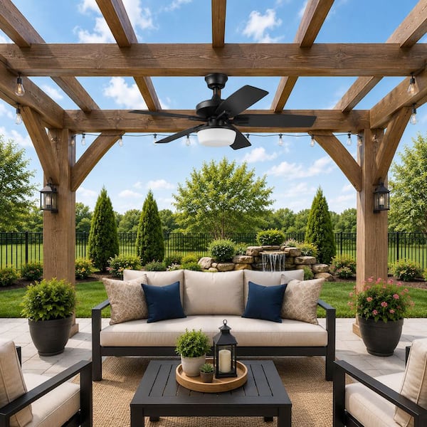 Gazebo IV 52 in. Indoor/Outdoor Matte Black Downrod Mount Ceiling Fan with Remote and Light Kit with 2-Bulbs. Included
