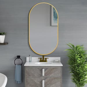 36 in. W x 18 in. H Oval Aluminium Framed Wall Bathroom Vanity Mirror in Gold