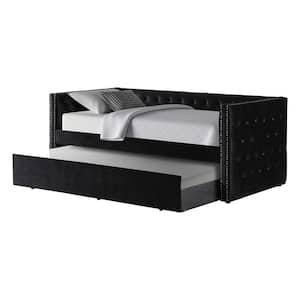 Lagrange Black Tufted Velvet Twin Daybed with Trundle