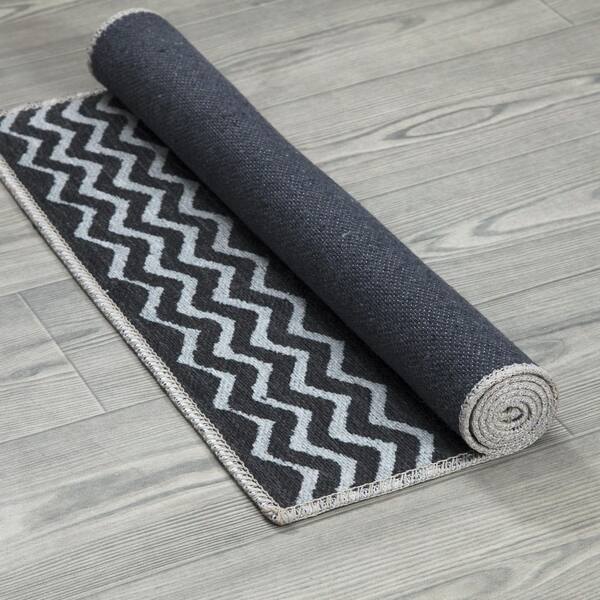 Light Gray & White Cotton Door mat Rug Indoor Outdoor - 2x3' Zig