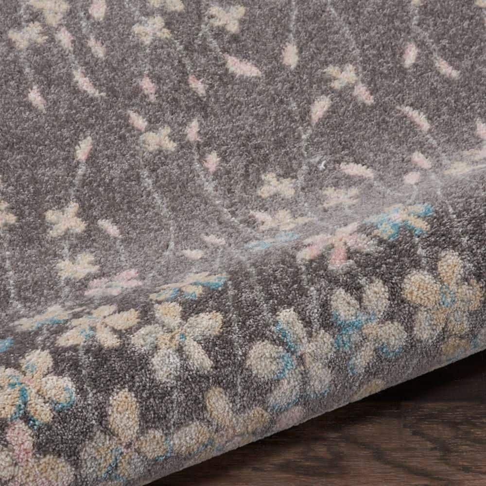 Handmade Floral Grey & Beige Viscose Blend Area Rug - 24"x5"