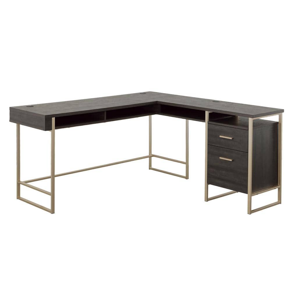 Sauder Walter Heights &reg; L-Shaped Wood & Metal Desk in Blade Walnut