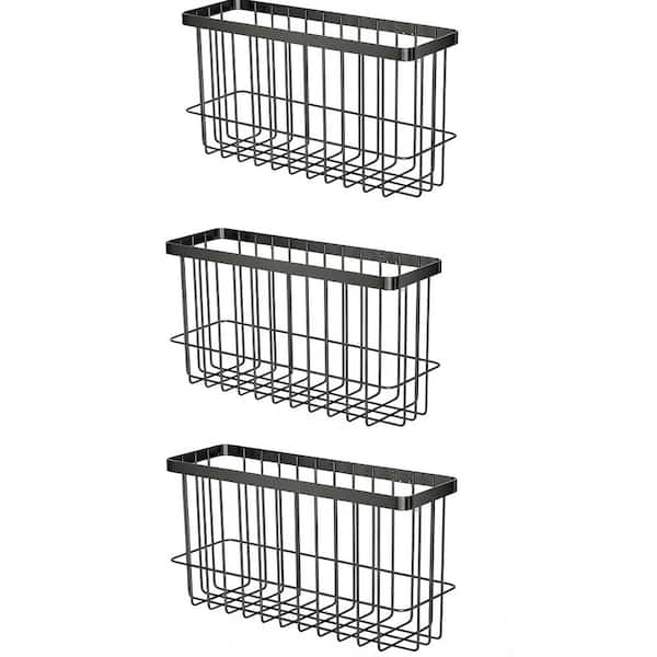 10.24 in. 3 Pack Metal Spice Rack Wall Mounted Storage Boxes in Black