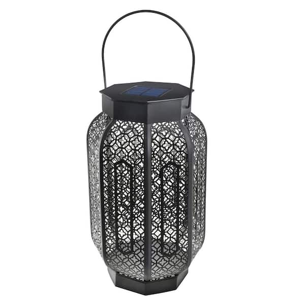 Hampton Bay Verona Matte Black Dusk to Dawn Integrated LED Outdoor Solar Lantern