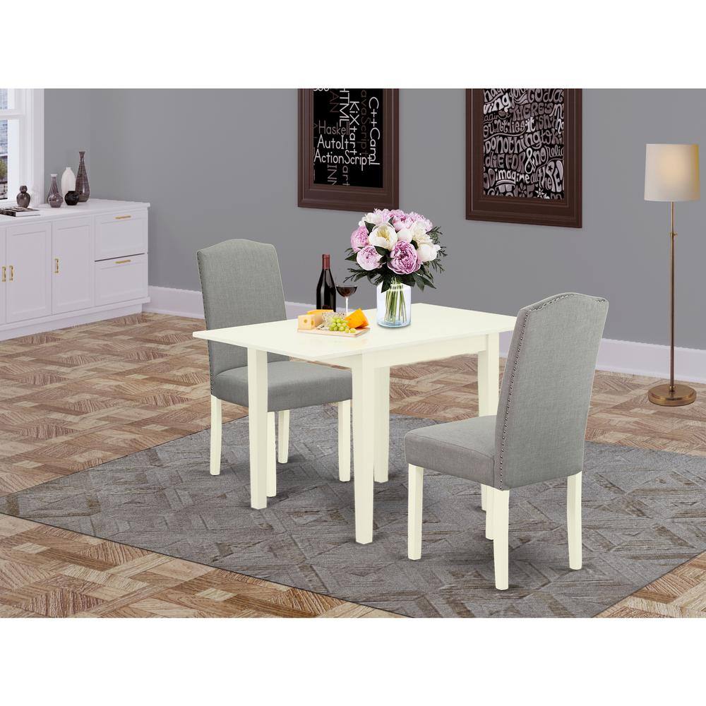 3-Piece Linen White Finish Solid Wood Top Dining Table Set
