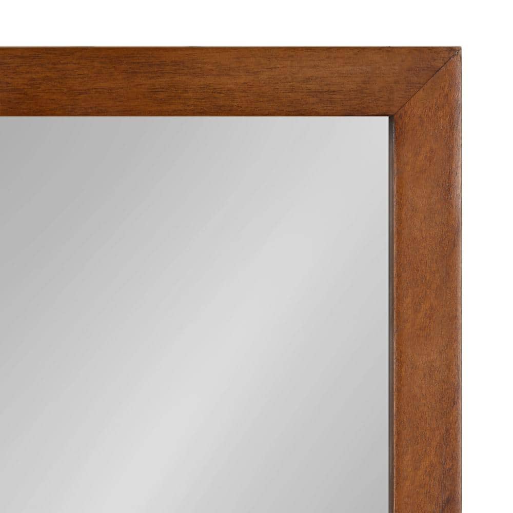 Hutton Mid-Century Modern Walnut Brown Wood Framed Mirror with Shelf