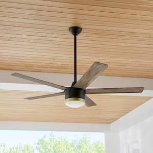 Merwry 56 in. Integrated LED Indoor/Outdoor Matte Black Ceiling Fan with Light Kit and Remote Control
