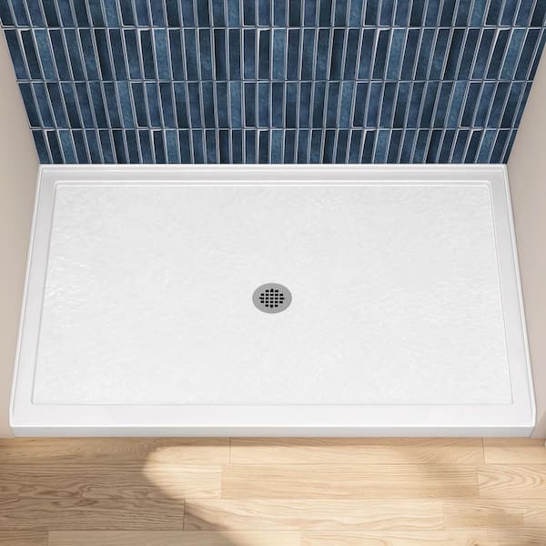 48 in. L x 36 in. W Acrylic Alcove Shower Pan Base with Center Drain, 360° Finished Exterior, Slip-Resistant, White