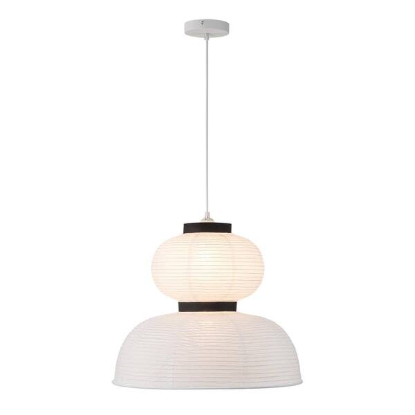 HUOKU Kateo 1-Light 19.7 in. W White Pendant Light Lantern Dome Pendant with White Paper Shade for Living Room