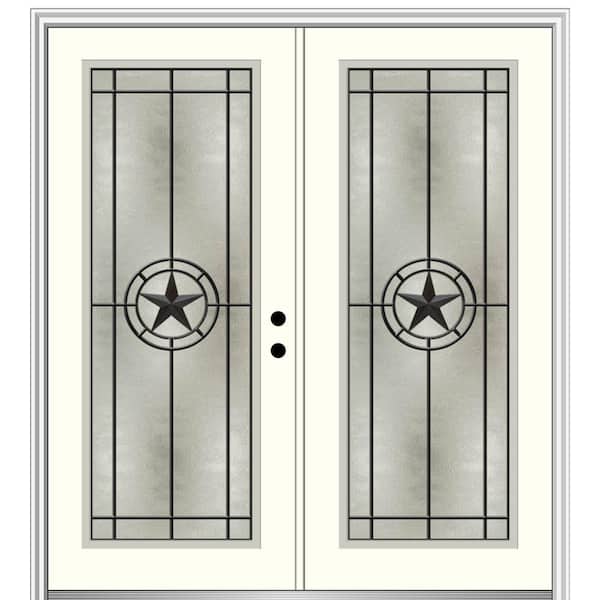 MMI Door Elegant Star 64 in. x 80 in. Left-Hand Full Lite Decorative Glass Alabaster Painted Fiberglass Prehung Front Door