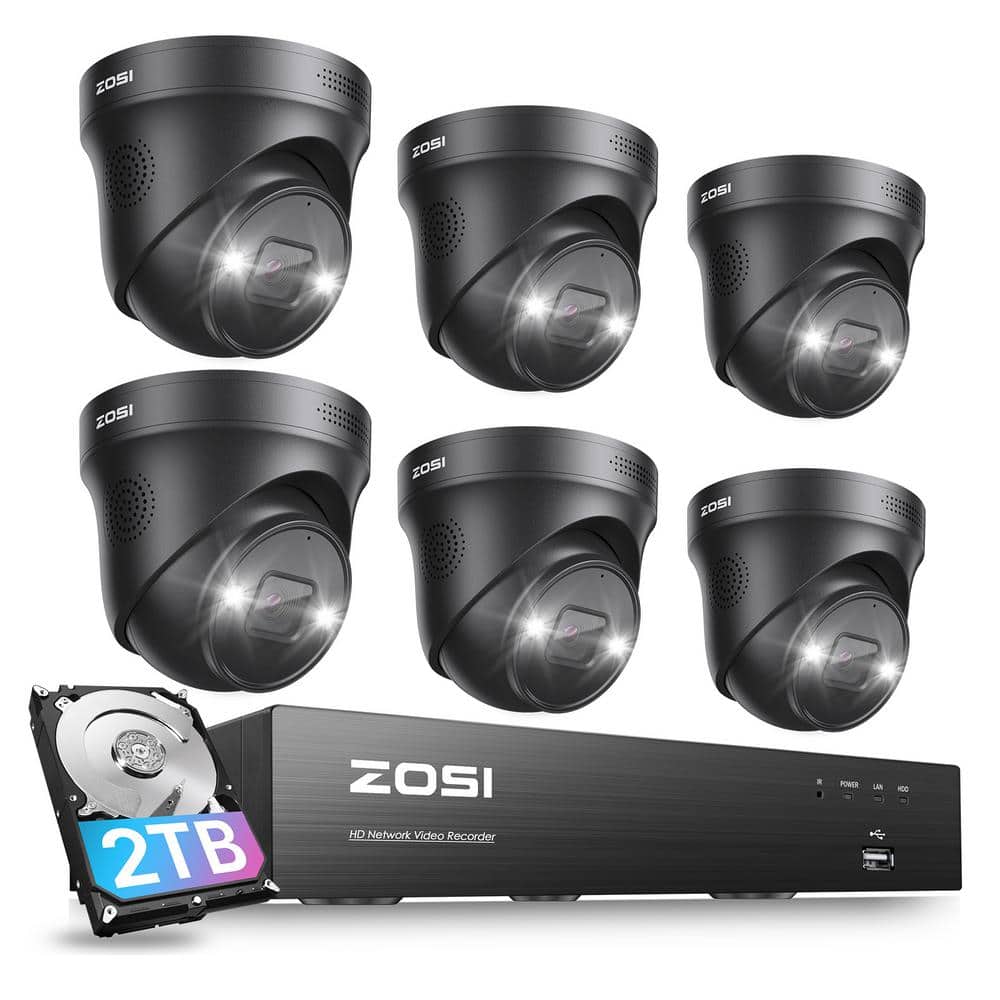 ZOSI 4K UHD 8Channel 2TB PoE NVR Security Camera System with 6 8MP