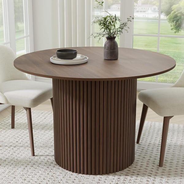 Lirago Cylindrical Walnut Coloured Wood 46 in. Column Base Dining Table for 4