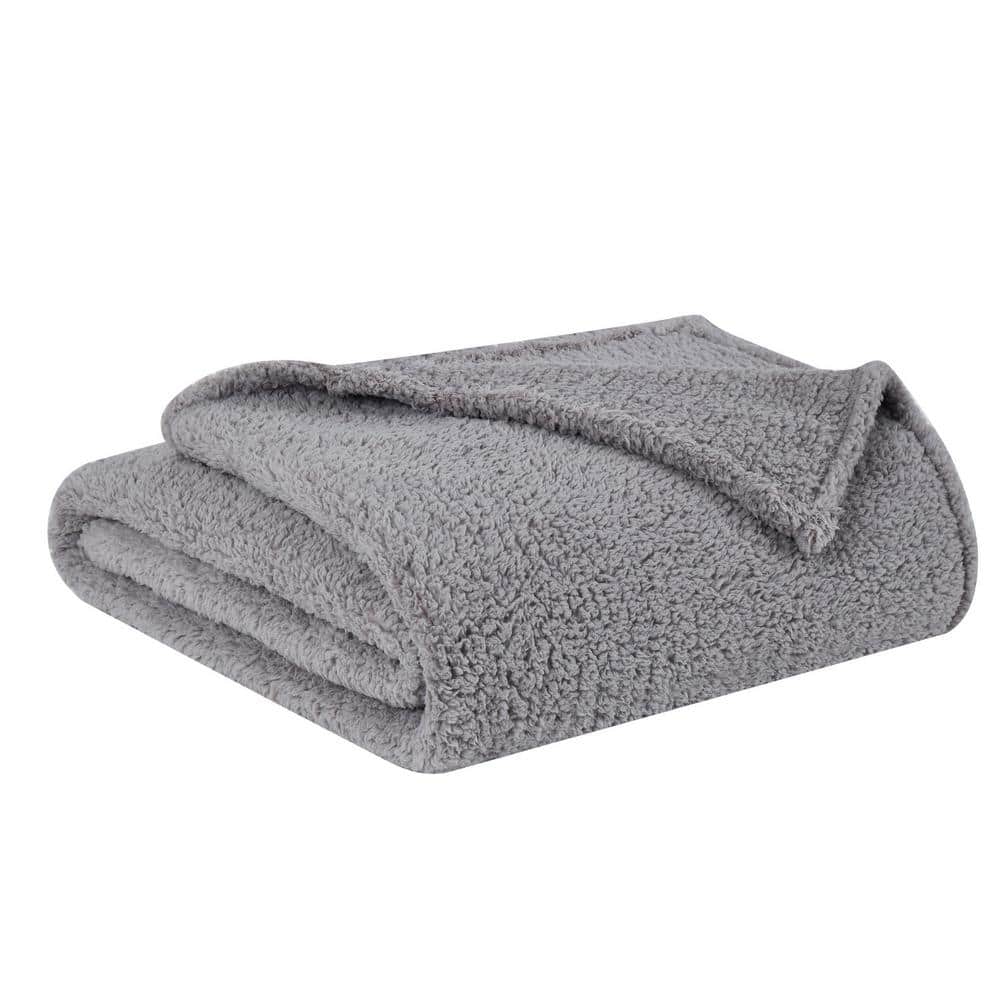 Gray Sherpa Knit Fleece Throw Blanket, 50x60 Inches