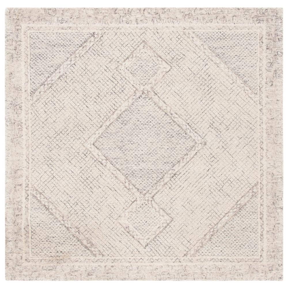 Handmade Gray Abstract Tufted Wool Square Rug - 95"