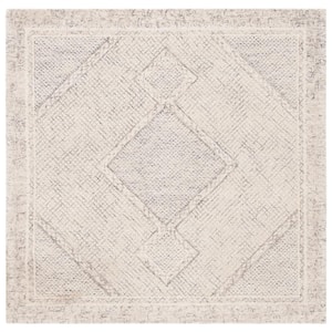 Abstract Ivory/Gray 8 ft. x 8 ft. Geometric Border Square Area Rug
