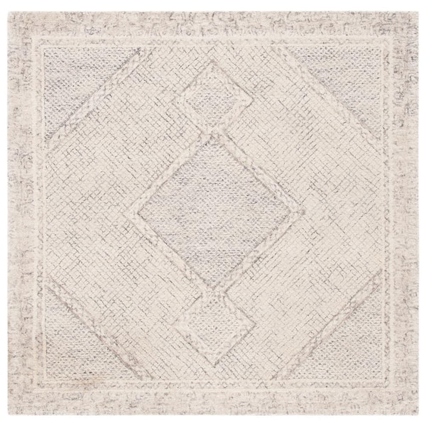 SAFAVIEH Abstract Ivory/Gray 8 ft. x 8 ft. Geometric Border Square Area Rug