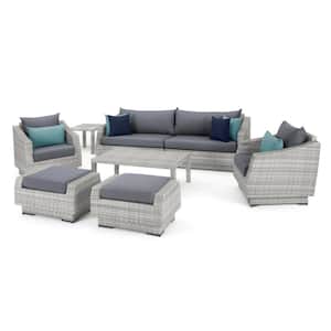 Cannes 8-Piece All-Weather Wicker Patio Sofa and Club Chair Conversation Set with Gray Cushions