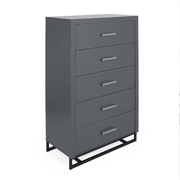 Noble House Cayuga 5-Drawer Charcoal Gray Dresser