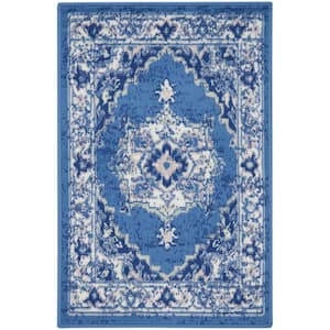 Whimsicle Navy 2 ft. x 3 ft. Center Medallion Traditional Kitchen Area Rug