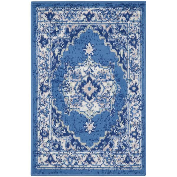 Whimsicle Navy  doormat 2 ft. x 3 ft. Center Medallion Traditional Kitchen Area Rug