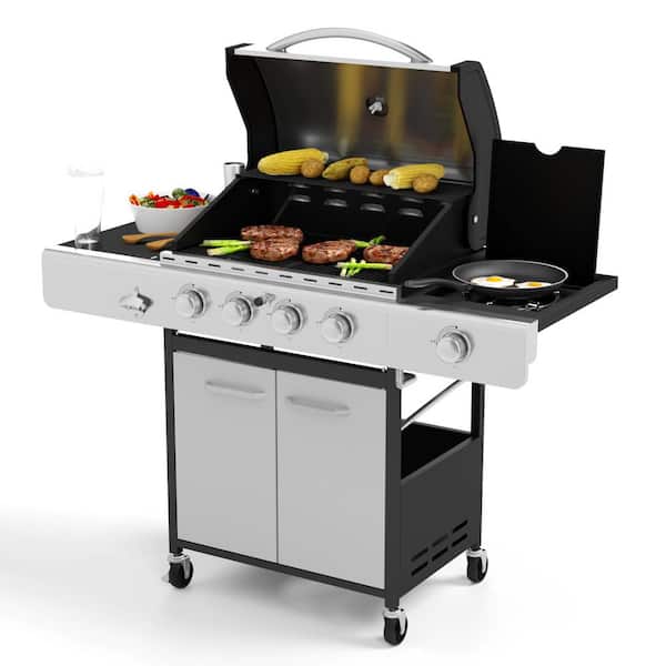 PHI VILLA THD-E02GR001 4-Burner Portable Propane Gas Grill in Stainless Steel with Side Burner and Fixed Side Tables - 2