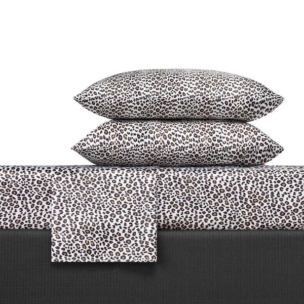BETSEY JOHNSON Betsey's Leopard 4-Piece Charcoal Black Animal Print Satin Queen Sheet Set