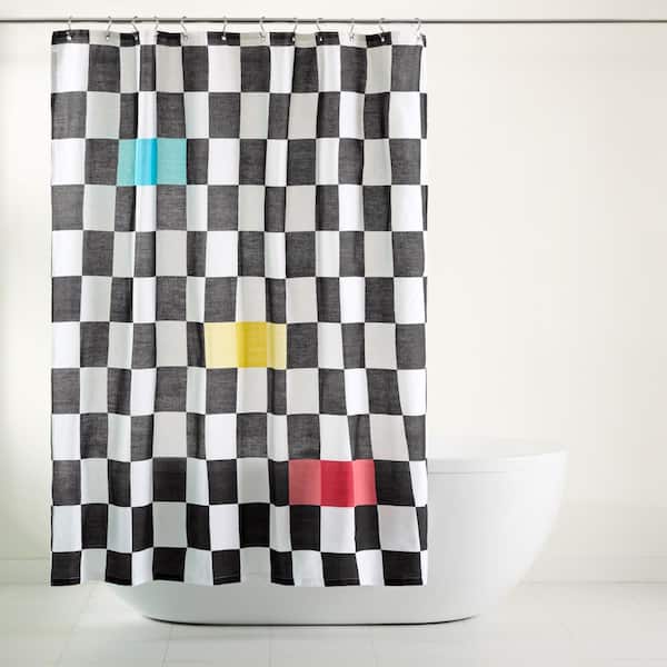 Home Dynamix Betty Bold Checkerboard Cotton 70 in. x 72 in. Shower Curtain Black White (Single Pack)