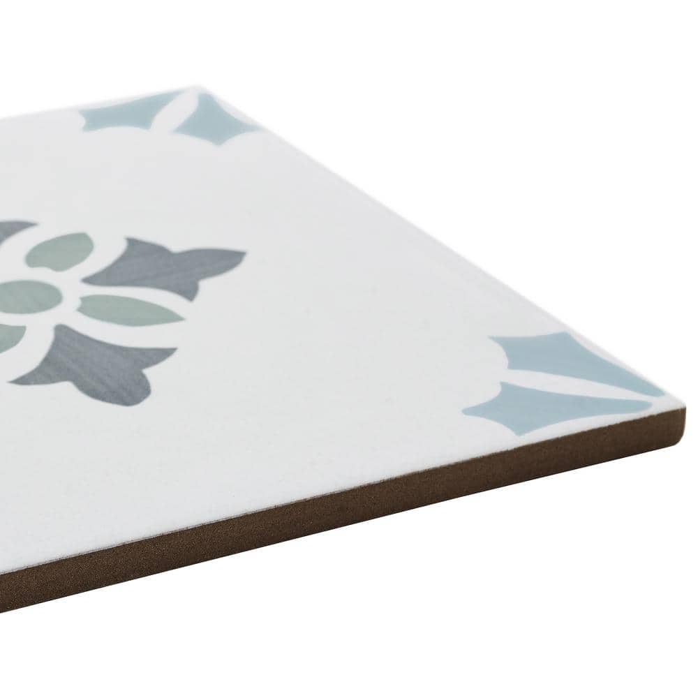 Agave 8.77" Blue and Gray Matte Porcelain Tile
