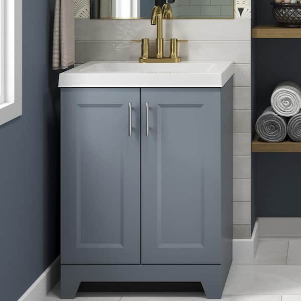 Glacier Bay Brindle 24.5 in. W x 16.25 in. D x 33.8 in. H Single Sink Bath Vanity in Steel Blue with White Cultured Marble Top