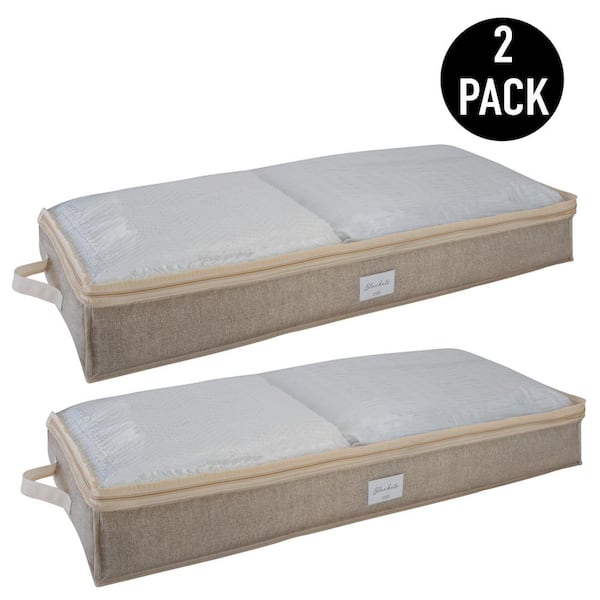 Simplify 40 in. x 18 in. x 6 in. Beige Non-Woven Fabric Under the Bed (2-Pack) Storage Bag