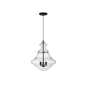 15 in. W x 18.38 in. H 3-Light Oil Rubbed Bronze Shaded Pendant Light with Clear Glass Shade