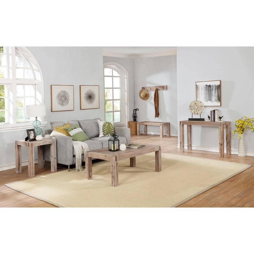Woodstock Acacia Wood and Bronze Media Console Table, Brushed Driftwood