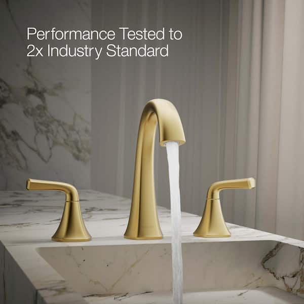 KOHLER Sundae 8 in. Widespread Double Handles Bathroom Faucet in Vibrant Brushed Moderne Brass