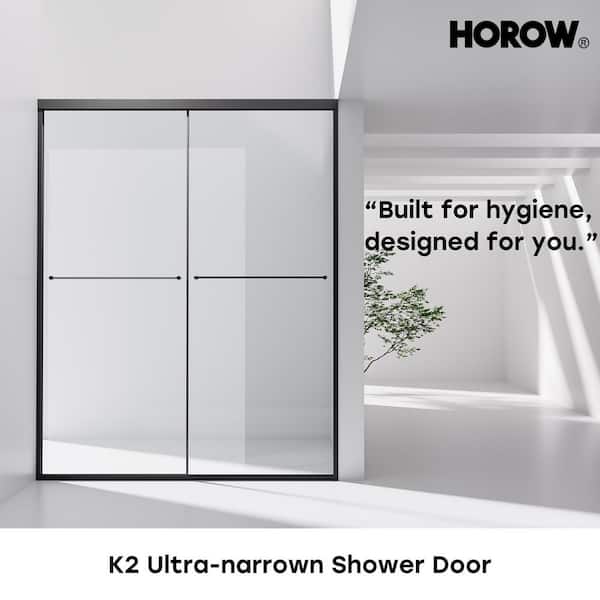 56 in. - 60 in. W x 76 in. H Double Sliding Semi-Frameless Shower Door in Matte Black with 5/16 in. (8 mm) Clear Glass
