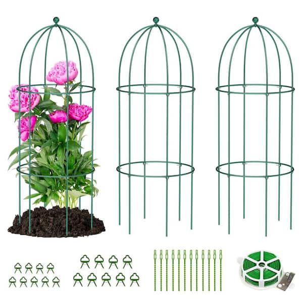 3 Pack Metal Plant Cage Support Garden Trellis for Climbing Plant 47 in. H Round Trellis Plants Cage and Supports, Green