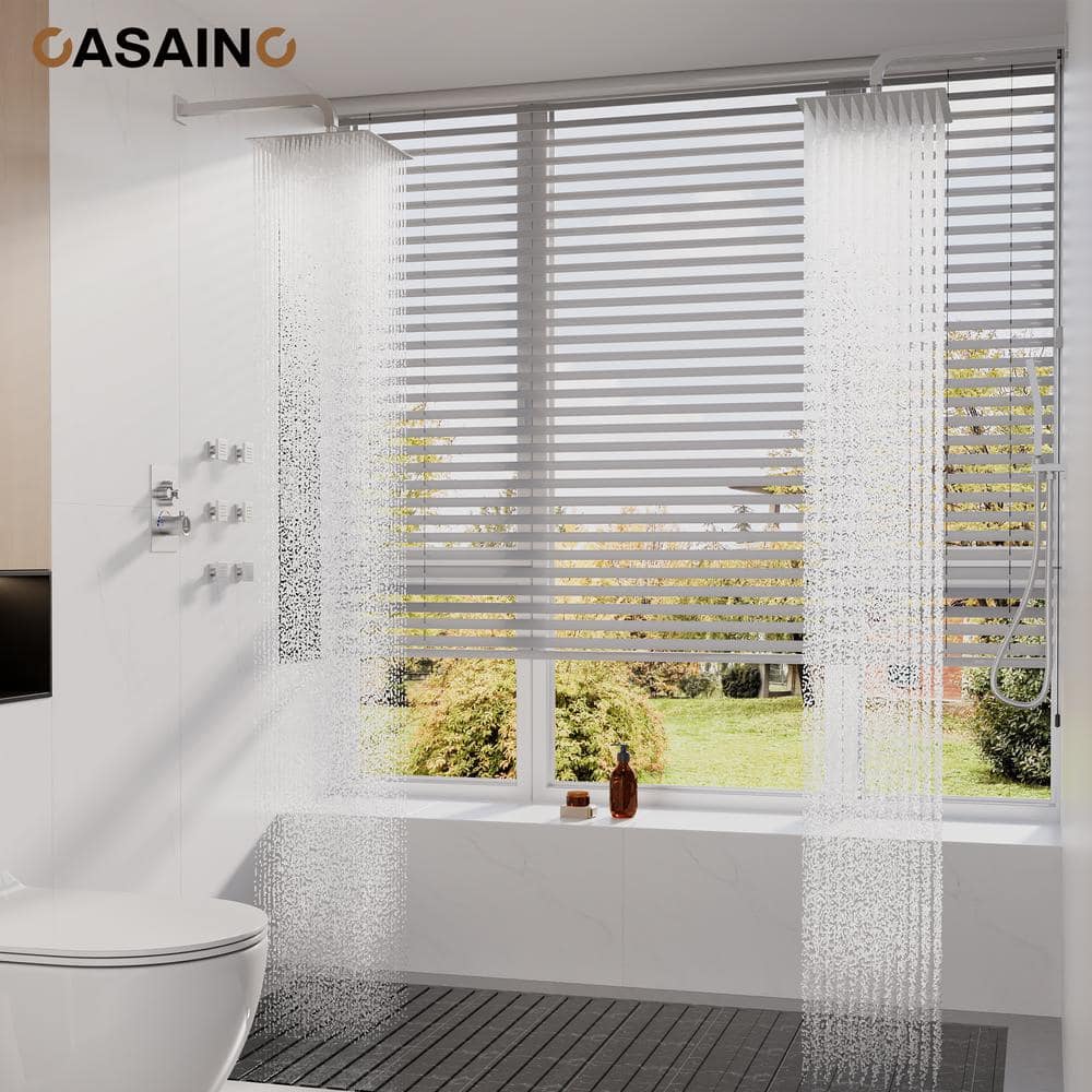 Chrome Dual Head Thermostatic Rainfall Shower System with Jets