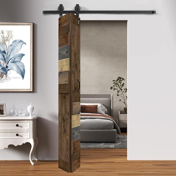 ISLIFE S Style 36in.x84in.(18''x84''x2panels)Multi-Color Solid Wood Bi-Fold Barn Door With Hardware Kit-Assembly Needed