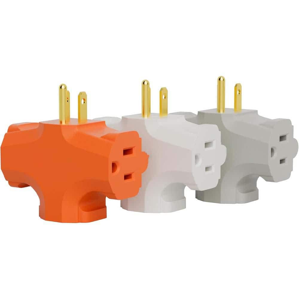 3-Outlet Adapter T-Shape Heavy-Duty Grounded Power Tap Splitter, ETL Listed 3-Pack Orange/White/Grey price history on PriceWatchPro