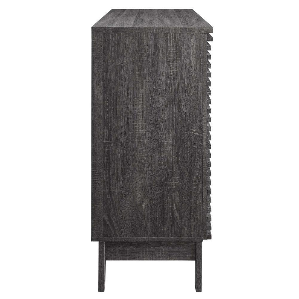 Charcoal Mid-Century Modern Wine Bar Cabinet with Walnut Grain